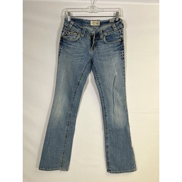 VTG Y2K Bella Swan Low Rise Mek Denim Flare Jeans Women S 27 Thick Stitch - Picture 1 of 16